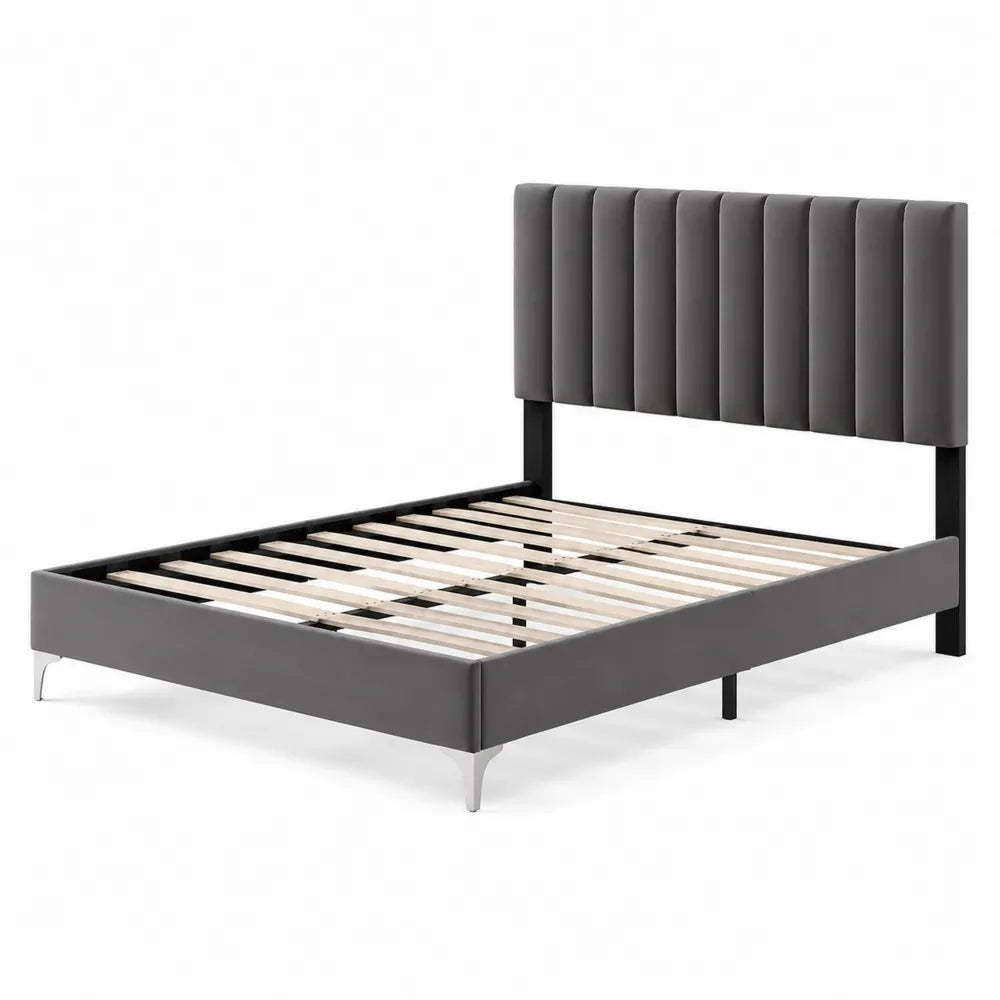Letto in metallo e pelle sintetica grigio co
