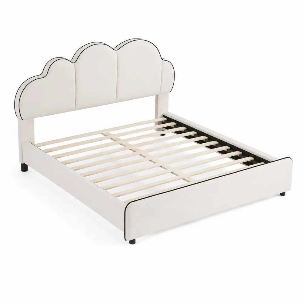 Letto per bambini con testiera a forma di nuvola in legno e tess