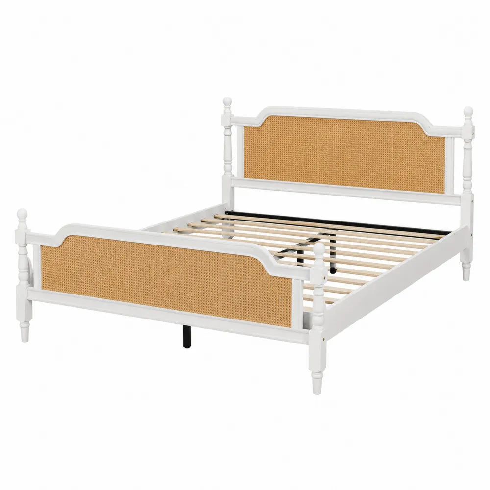 Letto matrimoniale in legno e rattan