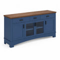 Credenza TV in legno blu con ripiano in noce 15
