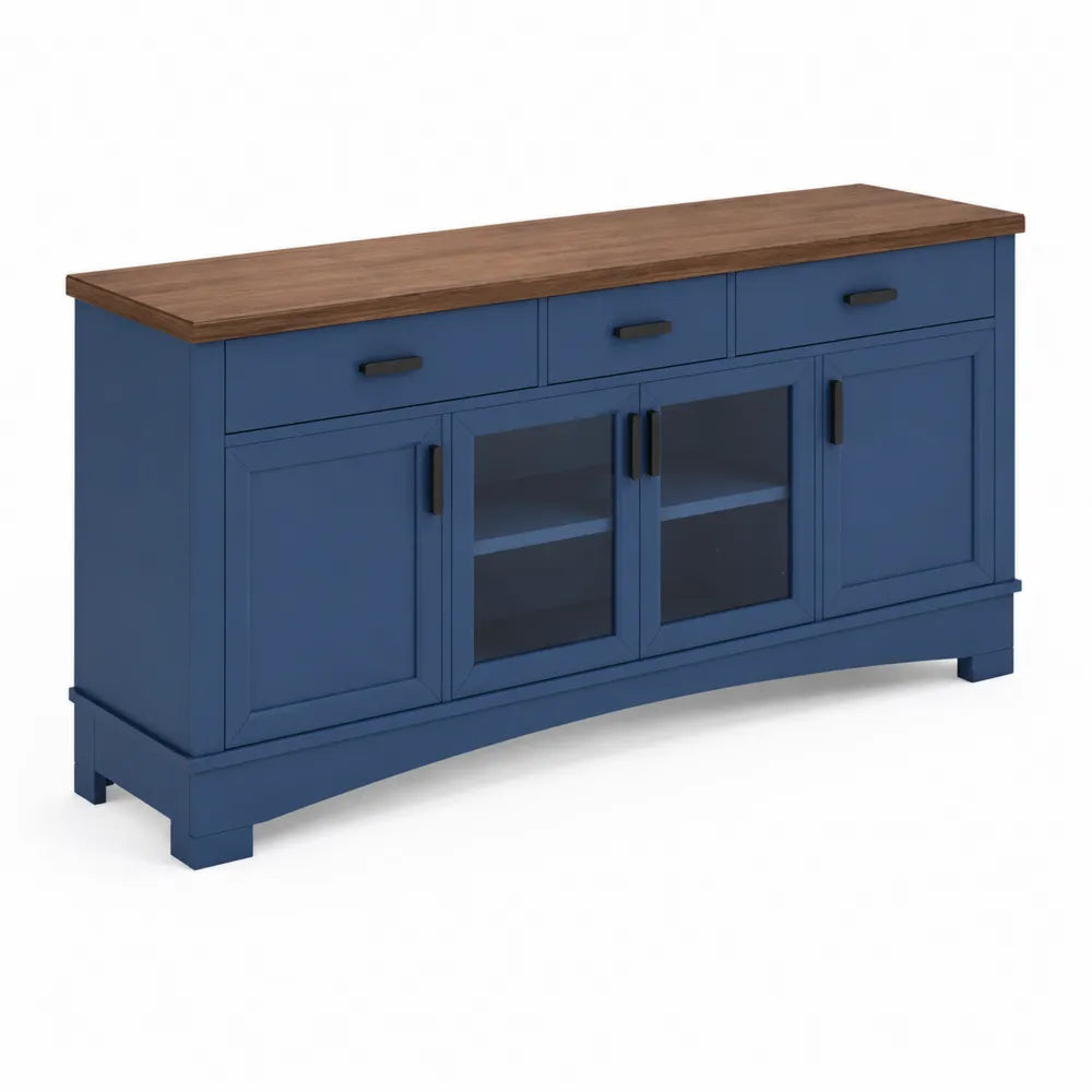 Credenza TV in legno blu con ripiano in noce 15