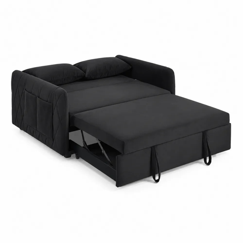 Divano Letto in Tessuto Nero con Vano Po