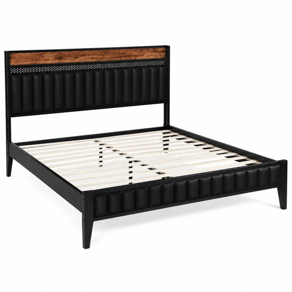 Letto matrimoniale in metallo e rovere nero